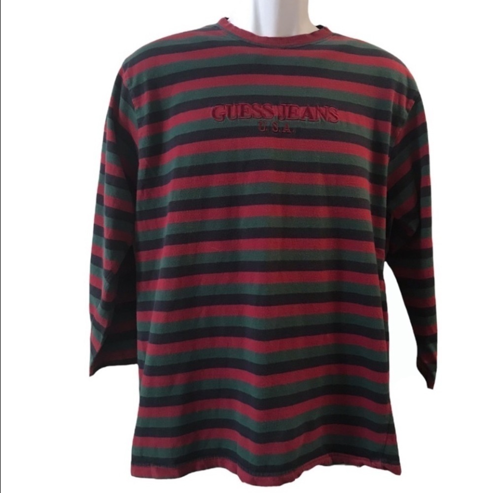 Vintage 90’ Guess 3/4 Length Sleeve Striped Shirt Size M